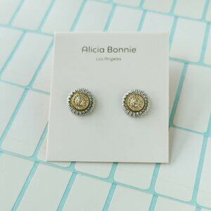 Alicia Bonnie Brilliance Blossoms Gold Silver White Crystal Stud Earrings NWT